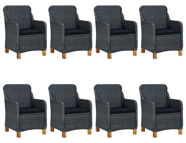 9 részes sötétszürke polyrattan kültéri étkezőszett párnákkal
