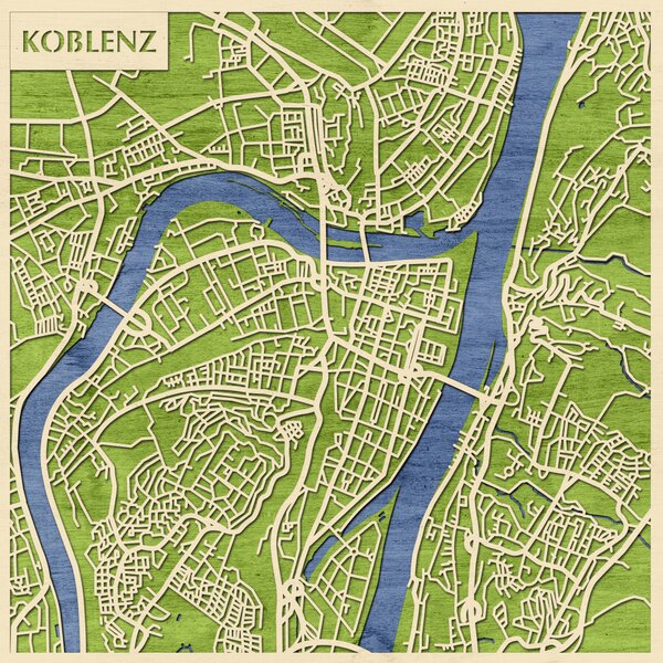 Koblenz 3D fa várostérkép fali dekoráció – Natura Products
