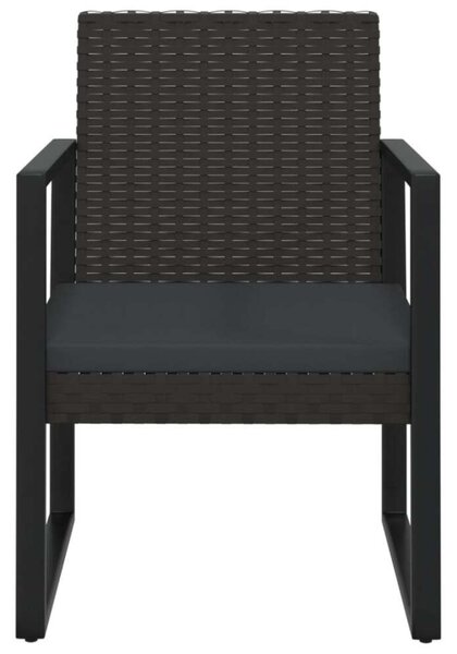 4 részes fekete polyrattan kerti bútorszett párnákkal