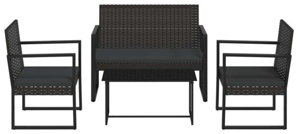 4 részes fekete polyrattan kerti bútorszett párnákkal