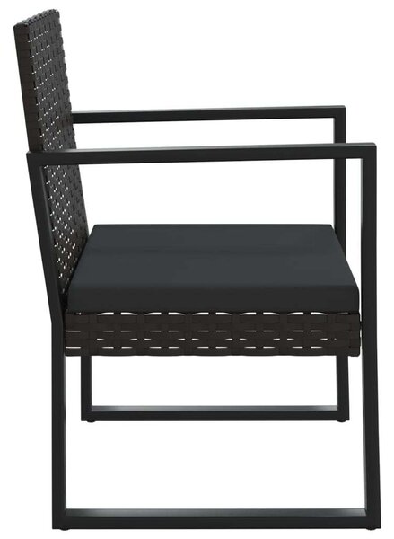 4 részes fekete polyrattan kerti bútorszett párnákkal