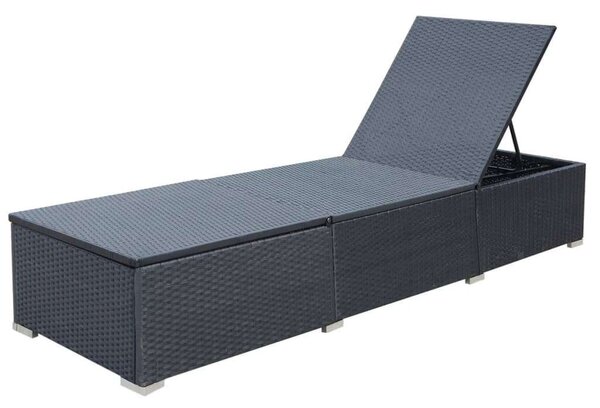 VidaXL Napozóágy - Fekete Polyrattan - 195cm