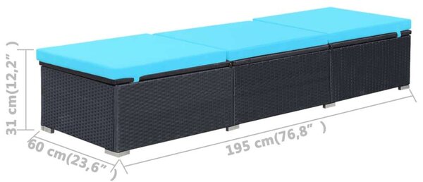 VidaXL Napozóágy - Fekete Polyrattan - 195cm
