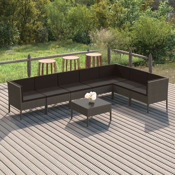 VidaXL 8 részes szürke polyrattan kerti ülőgarnitúra párnákkal