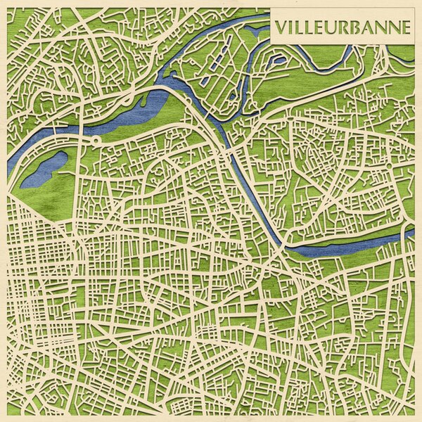 Villeurbanne 3D fa várostérkép fali dekoráció – Natura Products