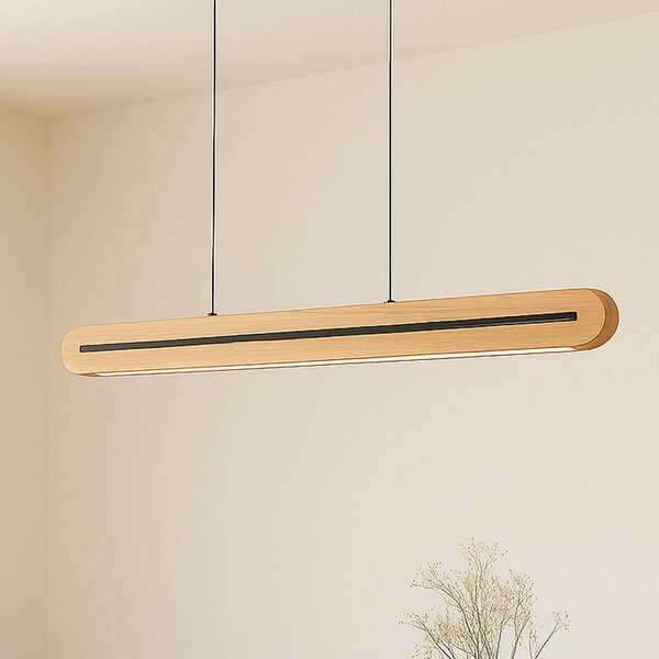 Lucande LED függő világítás Darnor, fa, CCT, hosszúság 100 cm, dimmelhető, Világos fa, Nappali / Étkező, Fa, Modern