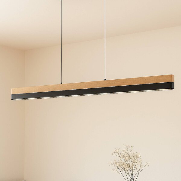 Lucande LED függő világítás Holven, fa, CCT, hosszúság 113 cm, dimmelhető, Világos fa, Nappali / Étkező, Fa, Modern