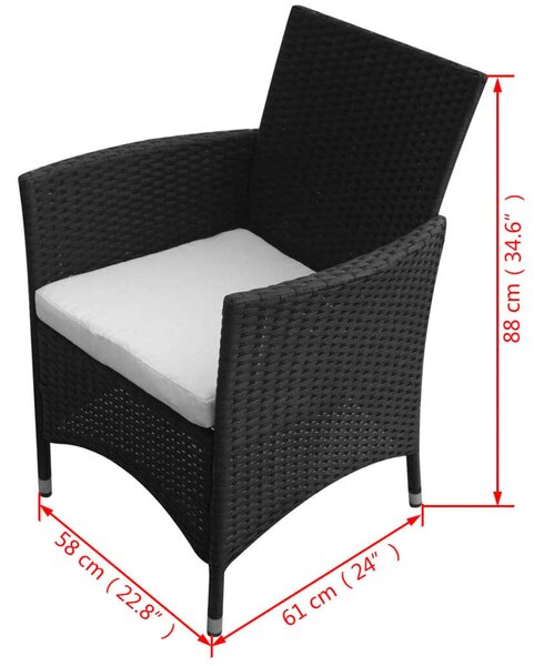 VidaXL 9-részes fekete polyrattan kültéri étkezőszett párnákkal