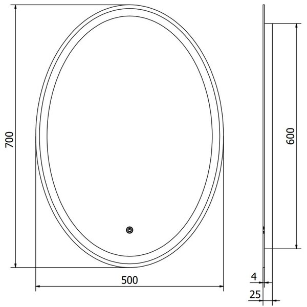 Mexen Elz 50 x 70 cm-es, LED 6000K, páramentes fürdőszobai tükör - 9802-050-070-611-00