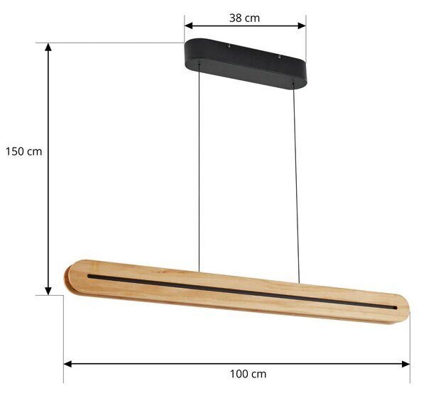 Lucande LED függő világítás Darnor, fa, CCT, hosszúság 100 cm, dimmelhető, Világos fa, Nappali / Étkező, Fa, Modern