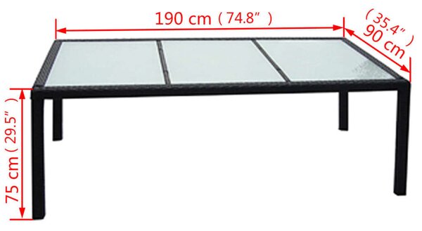 VidaXL 9-részes fekete polyrattan kültéri étkezőszett párnákkal