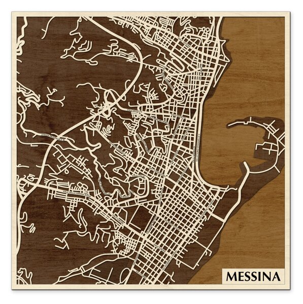 Messina 3D fa várostérkép fali dekoráció – Natura Products