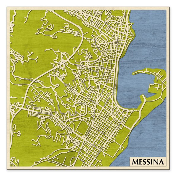 Messina 3D fa várostérkép fali dekoráció – Natura Products
