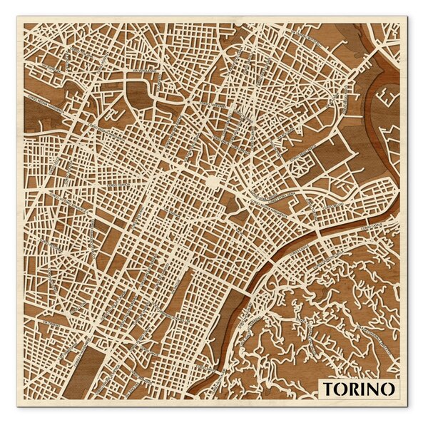 Torinó – Torino 3D fa várostérkép fali dekoráció – Natura Products