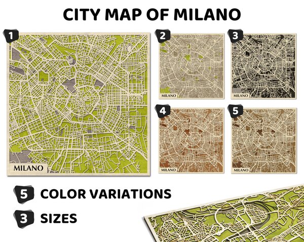 Milánó – Milano 3D fa várostérkép fali dekoráció – Natura Products
