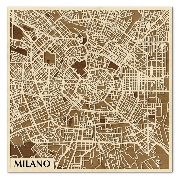 Milánó – Milano 3D fa várostérkép fali dekoráció – Natura Products