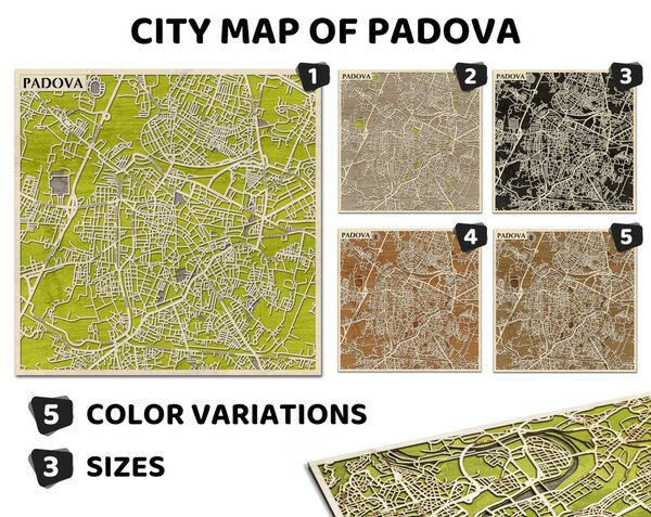 Padova – Pádua 3D fa várostérkép fali dekoráció – Natura Products