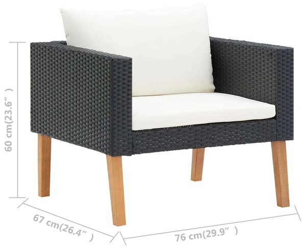 VidaXL Kerti Ülőgarnitúra - 3 részes - Fekete Polyrattan