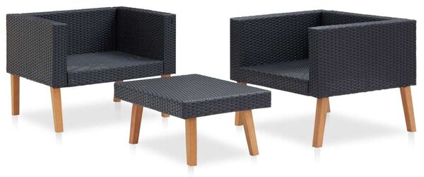 VidaXL Kerti Ülőgarnitúra - 3 részes - Fekete Polyrattan