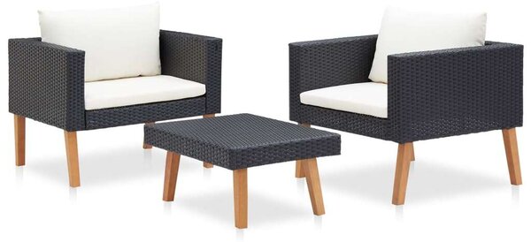 VidaXL Kerti Ülőgarnitúra - 3 részes - Fekete Polyrattan