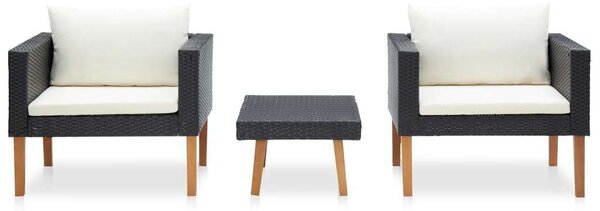 VidaXL Kerti Ülőgarnitúra - 3 részes - Fekete Polyrattan