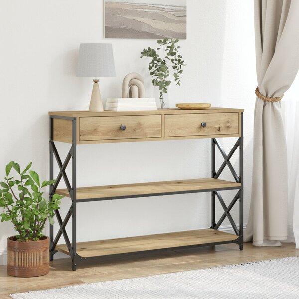 Konferenciához Asztal Kézműves Tölgy 100x28x75 cm Mérnöki Fa és Acél