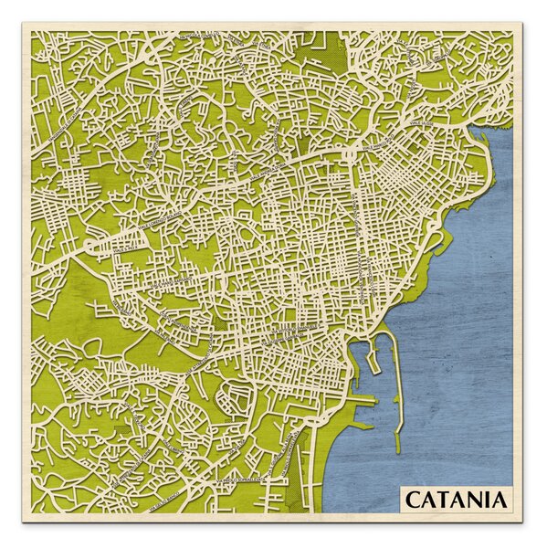 Catania 3D fa várostérkép fali dekoráció – Natura Products