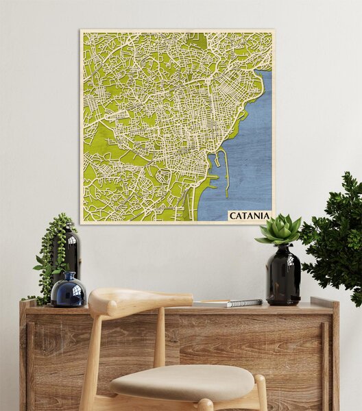 Catania 3D fa várostérkép fali dekoráció – Natura Products