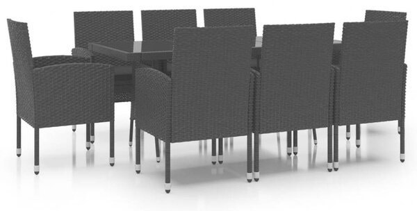 VidaXL - 9 részes Kerti Étkezőgarnitúra - Polyrattan - Fekete