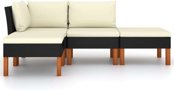 VidaXL 4 részes fekete polyrattan kerti ülőgarnitúra párnákkal