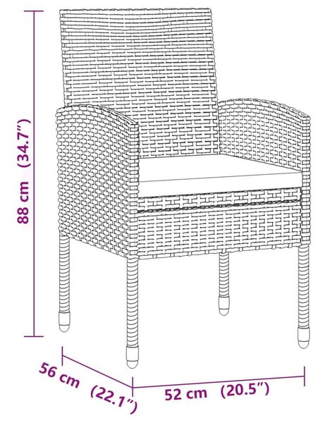 VidaXL - 9 részes Kerti Étkezőgarnitúra - Polyrattan - Fekete