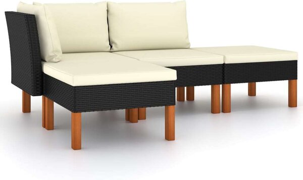 VidaXL 4 részes fekete polyrattan kerti ülőgarnitúra párnákkal