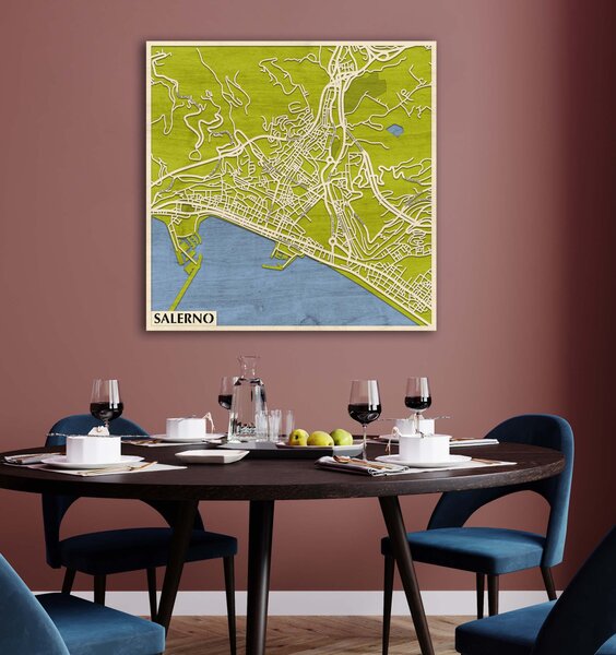 Salerno 3D fa várostérkép fali dekoráció – Natura Products
