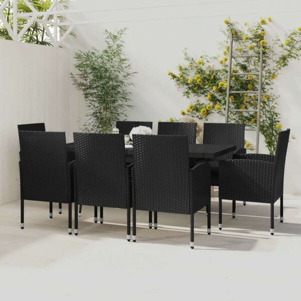 VidaXL - 9 részes Kerti Étkezőgarnitúra - Polyrattan - Fekete