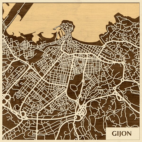 Gijón 3D fa várostérkép fali dekoráció – Natura Products