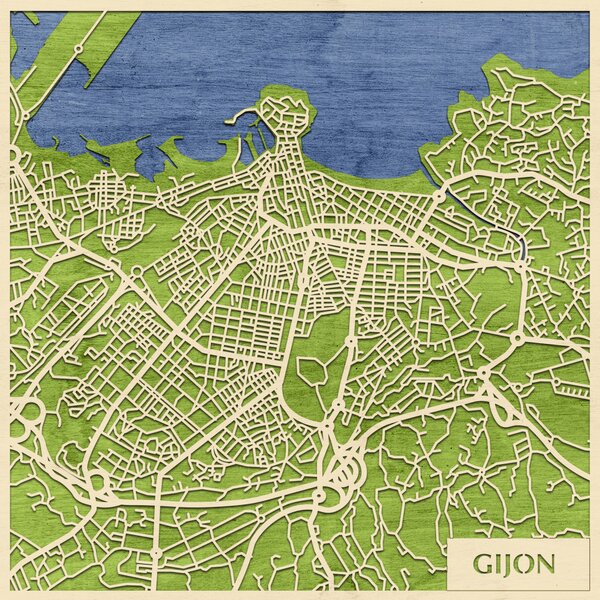 Gijón 3D fa várostérkép fali dekoráció – Natura Products