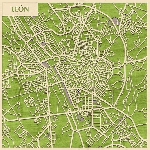 León 3D fa várostérkép fali dekoráció – Natura Products