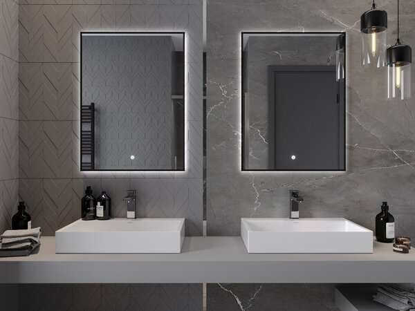 Mexen Erma 60 x 80 cm-es, LED 6000K, páramentes, fekete keretes fürdőszobai tükör - 9814-060-080-611-70