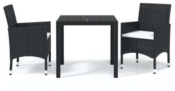 VidaXL - 3 részes Kerti Étkezőgarnitúra - Fekete Polyrattan