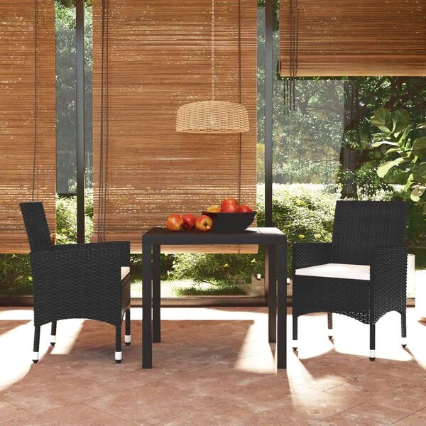 VidaXL - 3 részes Kerti Étkezőgarnitúra - Fekete Polyrattan