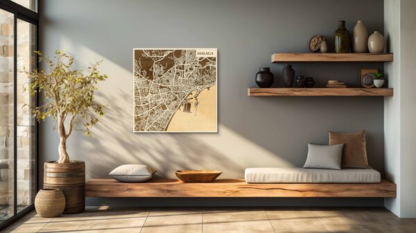 Málaga 3D fa várostérkép fali dekoráció – Natura Products
