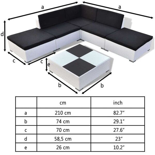 VidaXL Polyrattan Kerti Ülőgarnitúra - 6 részes, Fehér