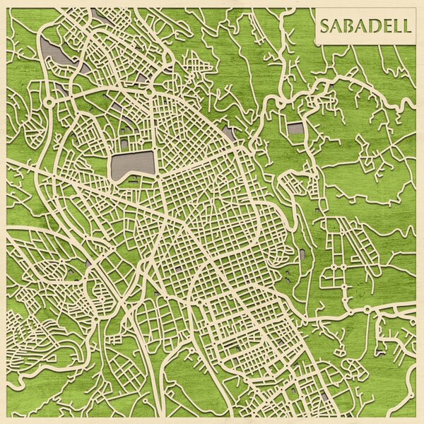 Sabadell 3D fa várostérkép fali dekoráció – Natura Products