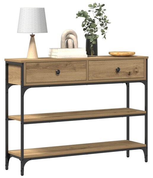 Konsole asztal Művészi tölgy 100x25x75 cm Szerelt fa &amp; acél