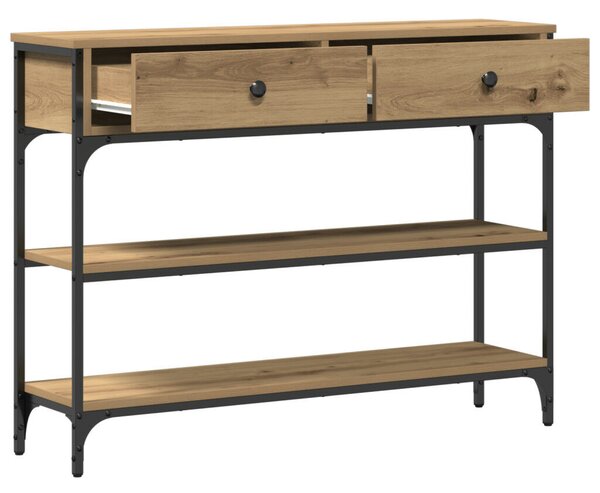 Konsole asztal Művészi tölgy 100x25x75 cm Szerelt fa &amp; acél