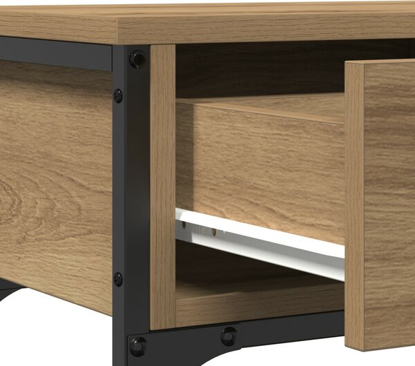 Konsole asztal Művészi tölgy 100x25x75 cm Szerelt fa &amp; acél