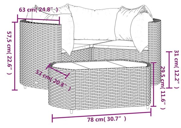 VidaXL Polyrattan Kerti Ülőgarnitúra - 4 részes, Szürke