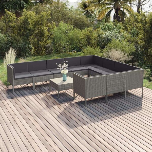 Polyrattan Kerti Ülőgarnitúra - 11 részes - Szürke