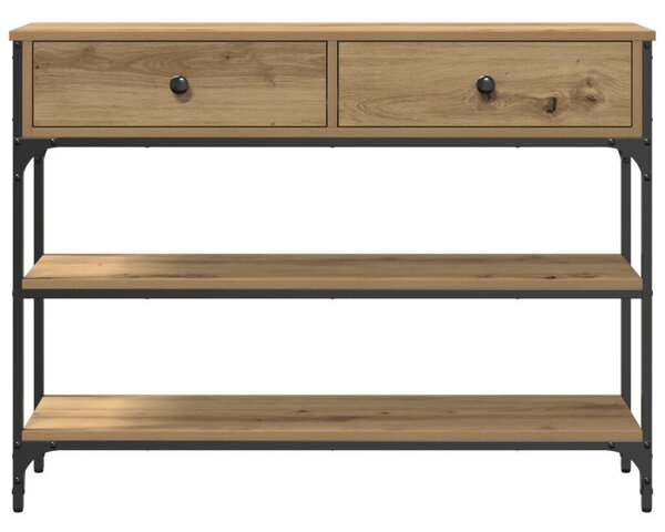 Konsole asztal Művészi tölgy 100x25x75 cm Szerelt fa &amp; acél