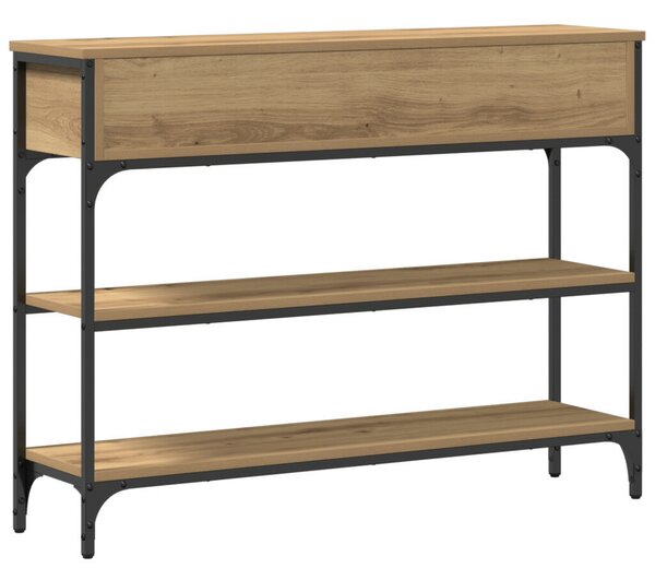 Konsole asztal Művészi tölgy 100x25x75 cm Szerelt fa &amp; acél